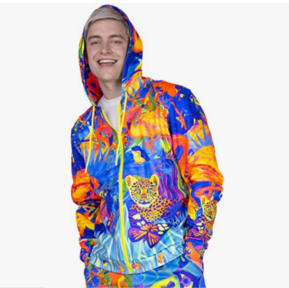 Animal Print Hoodie Sweater Fluorescent Zipper l